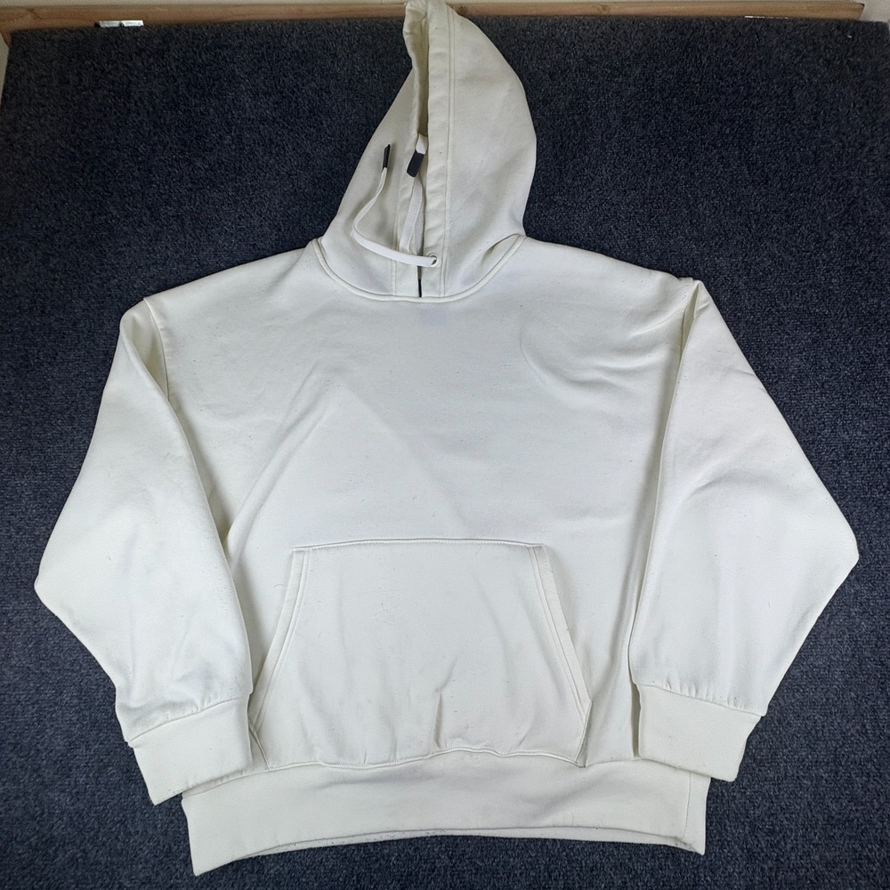 DR Essentials Hoodie Mens Large Cream Fleece Lined Relaxed Pullover Sweatshirt